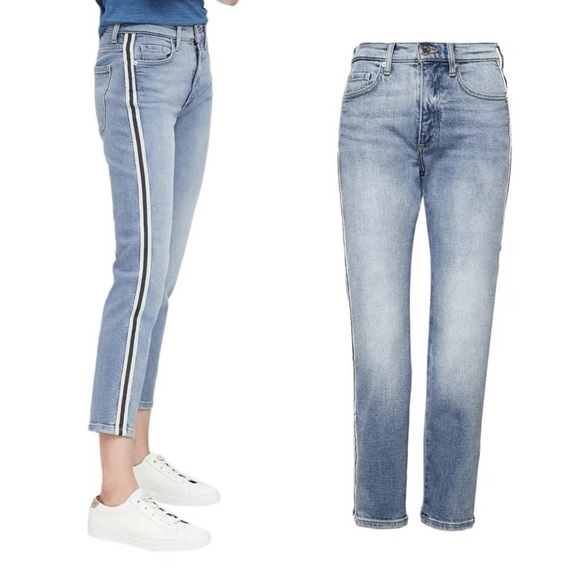 Banana Republic • Mid Rise Straight Jeans light wash black blue side stripe - Picture 1 of 9